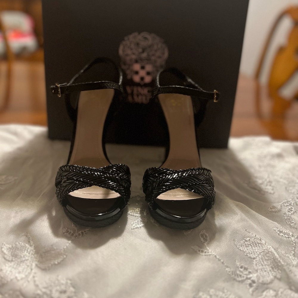 VINCE CAMUTO Women's Sling Back  Black  Leather Stiletto Heels  Size 8 1/2
